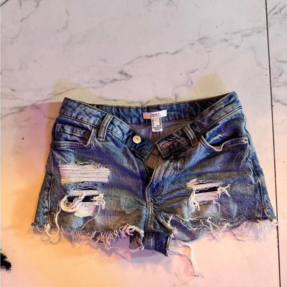 Forever 21 Ripped Blue Jean Shorts